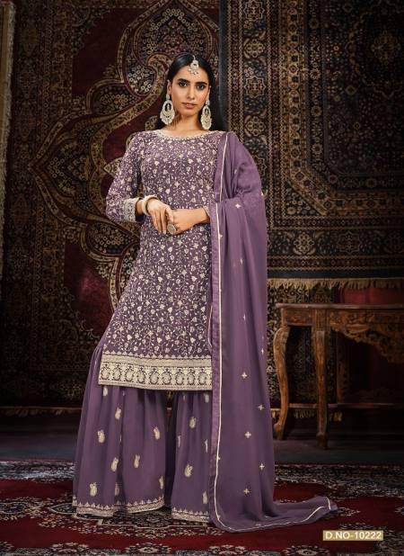 Purple Colour Anjubaa Vol 22 By Anjubaa Faux Georgette Wedding Wear Sharara Suit Dress Material Catalog 10222