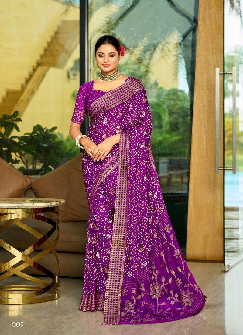 Purple Colour Ansha By Dhaga Bandhni Daily Wear Saree Orders In India 1005