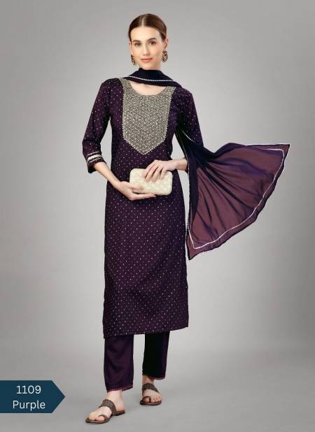 Purple Colour Aradhna Silk Blend With Embroidery Kurti Bottom With Dupatta Catalog 1109 G