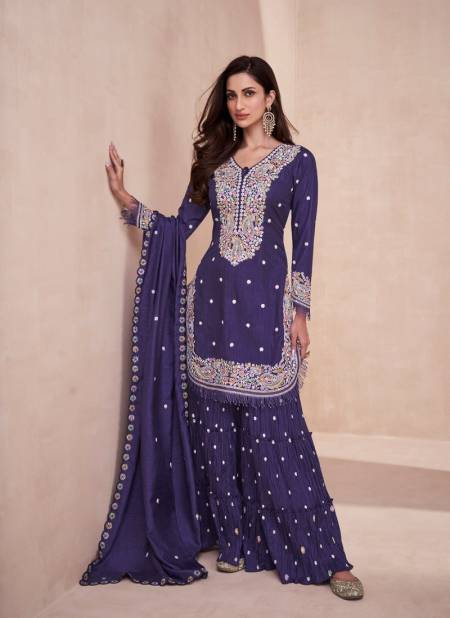Purple Colour Basanti By Aashirwad Silk Designer Readymade Suit Catalog 9855 Catalog