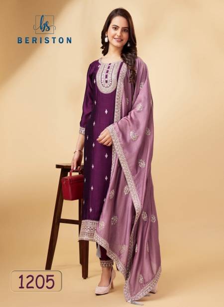 Purple Colour Beriston Bs Vol 12 Vichitra Silk Dress Material Suit Wholesale Price In Surat 1205