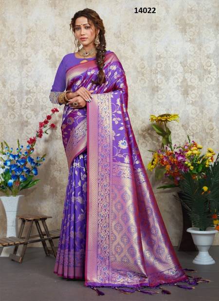 Purple Colour Bhavika Silk By Sangam 14019 To 14024 Silk Sarees Catalog 14022