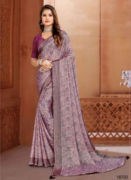 Purple Colour Blink It By Jalnidhi Heavy Chiffon Brasso Printed Saree Orders In India 16703