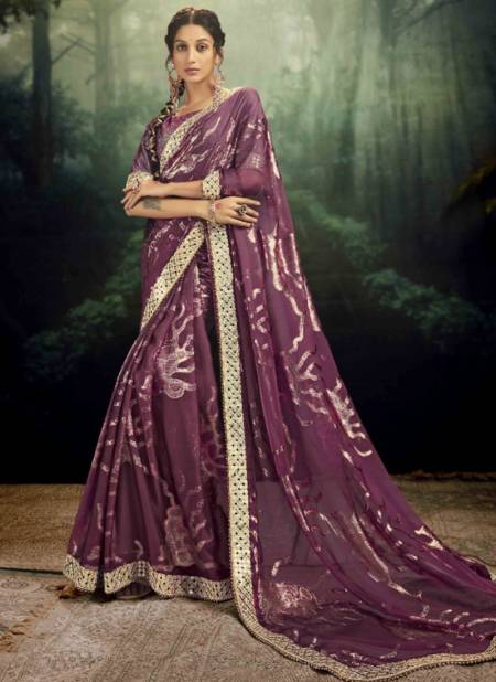 Purple Colour Elle Mahaveera Designer Sarees Catalog 2201
