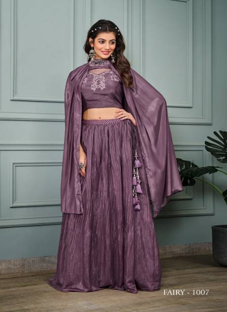 Purple Colour Fairy By Jivora Premium Georgette Party Wear Fancy Crop Top Lehenga Choli Catalog 1007