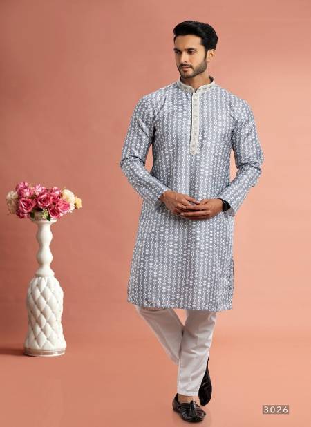 Purple Colour Function Mens Wear Printed Cotton Stright Kurta Pajama Suppliers In India 3026
