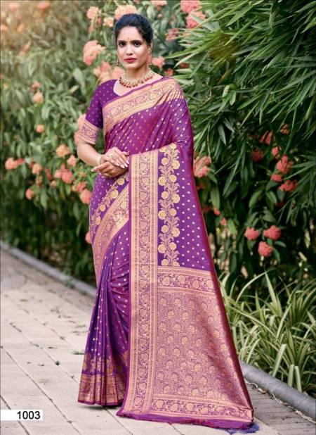 Purple Colour Gajgamini Silk By Bunawat Wedding Wear Saree Exporters In India 1003