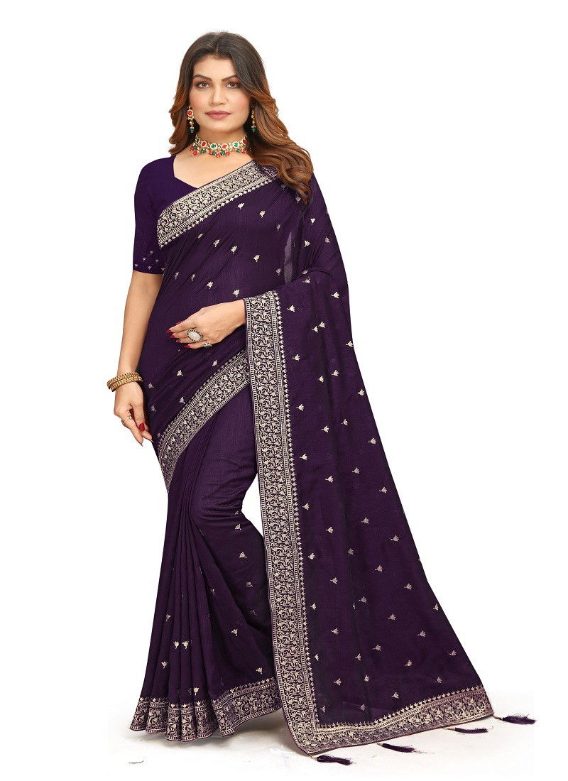 Purple Colour Heritage By Utsav Nari Vichitra Blooming Embroidery Saree Wholesalers In Delhi 2373