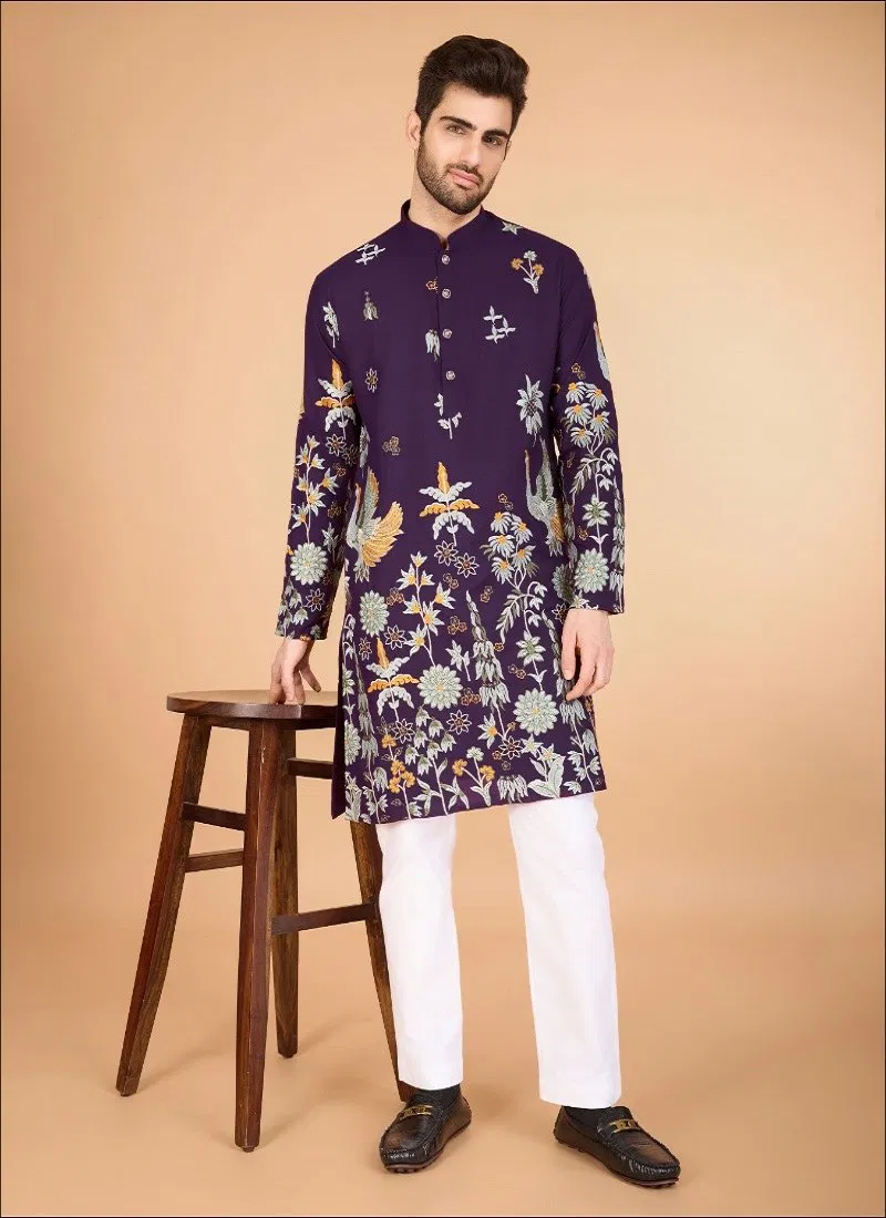 Purple Colour Heritage Style By Shubhvastra Viscose Rayon Wedding Wear Mens Kurta Orders In India 61125