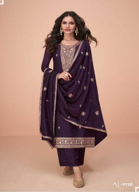 Purple Colour Hiva By Aashirwad Creation Premium Silk Designer Salwar Kameez Catalog 9730