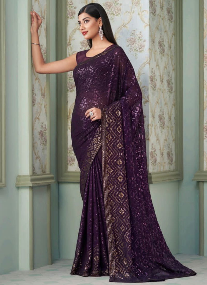 Purple Colour Inaara Vol 4 Anmol Wholesale Party Wear Sarees Catalog 2402