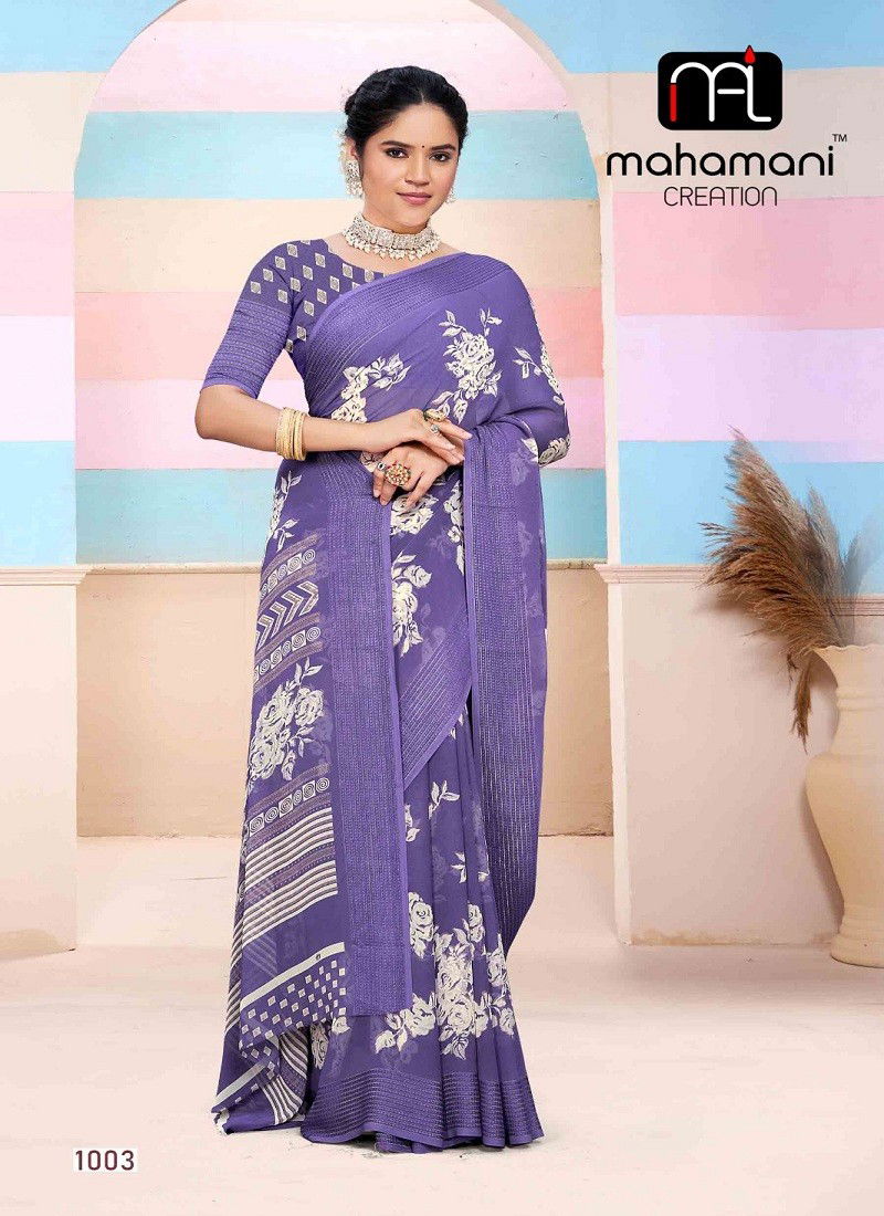 Purple Colour Jaya Vol 2 By Mahamani Creation Printed Saree Wholesalers Suppliers In Mumbai 1003