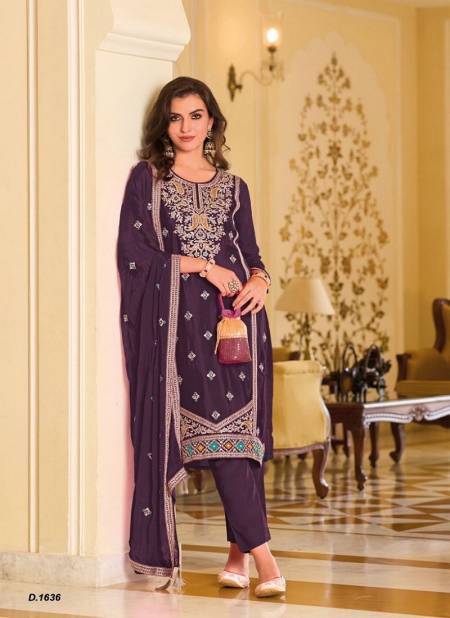 Purple Colour Jiana By Eba Premium Silk Embroidery Work Designer Salwar Kameez Catalog 1636