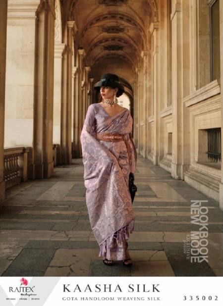 Purple Colour Kaasha Silk By Rajtex Gota Zari Silk Designer Saree Catalog 335002