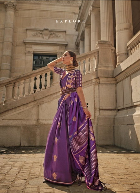 Purple Colour Kaizen Silk By Rajtex Pure Satin Handloom Weaving Sarees Wholesalers In Delhi 337001