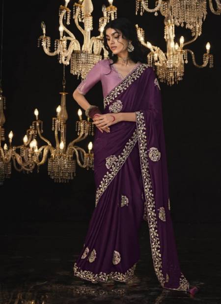 Purple Colour Kajal Vol 14 By Kimora Pure Fancy Fabric Designer Saree Wholesale In Delhi KS 5335