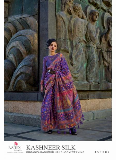 Purple Colour Kashneer Silk By Rajtex Organza Kashmiri Handloom Weaving Saree Wholesale Online 353007