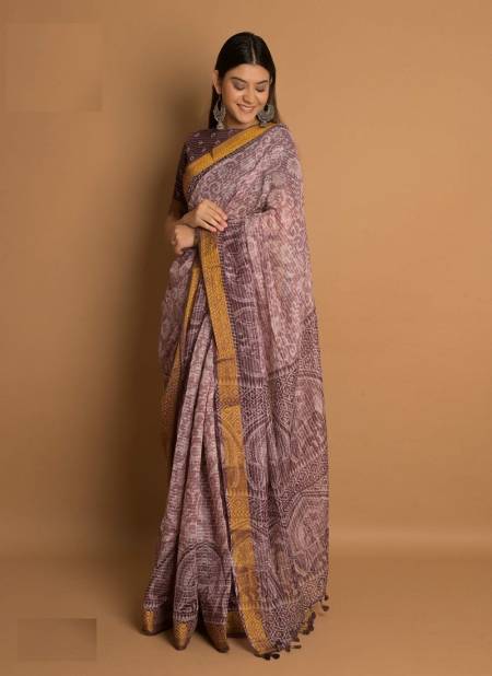 Purple Colour Katha Cotton By Ashima Printed Saree Catalog 8102