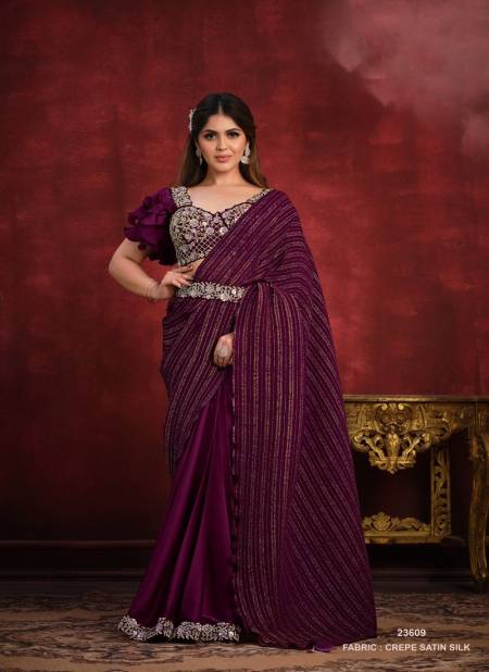 Purple Colour Kimaya By Mahotsav Sequence Thread Silk Designer Saree Catalog 23609