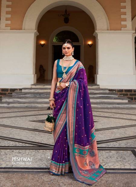 Purple Colour Kiya Paithani Silk By Rajpath Peshwai Paithani Silk Designer Saree Catalog 97006