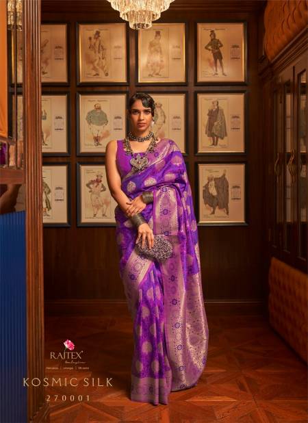 Purple Colour Kosmic Silk By Rajtex Handloom Weaving Saree Wholesale Price In Surat 270001