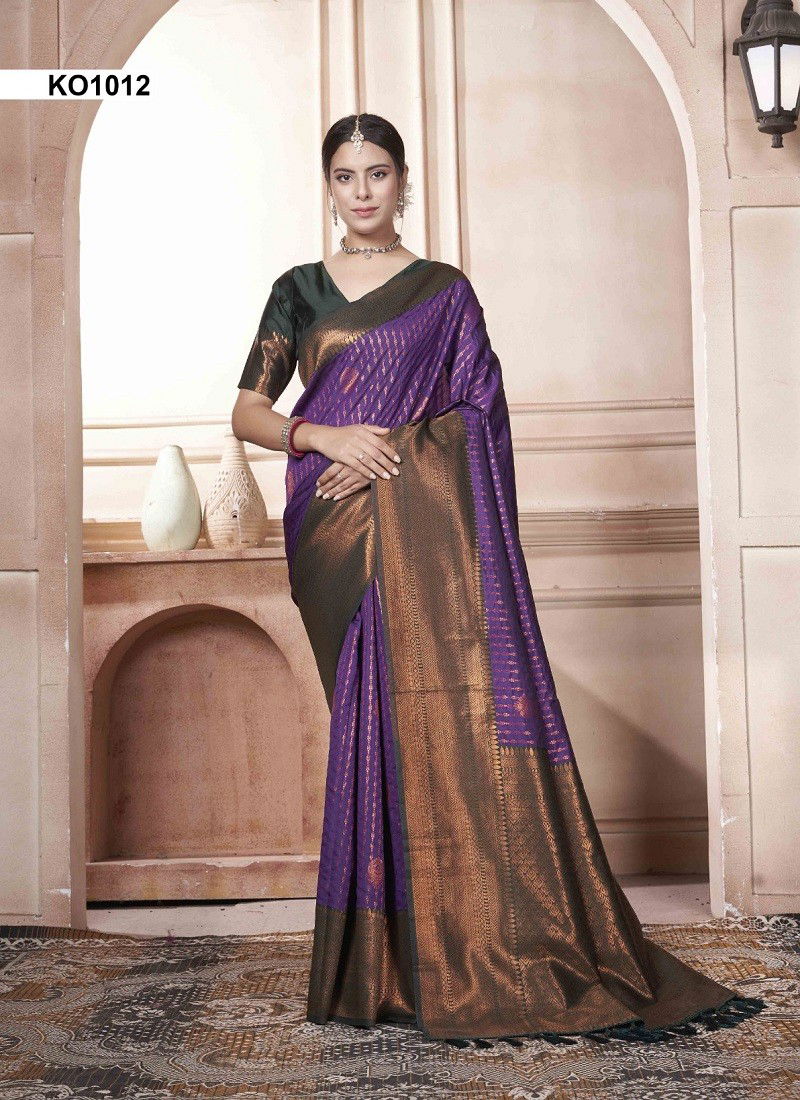 Purple Colour Koyal By 3 Of Kubera Pattu Kanjivaram Silk Wholesale Shop In Surat KO1012