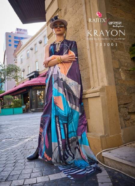 Purple Colour Krayon By Rajtex Crepe Silk Digital Printed Designer Saree Catalog 333003