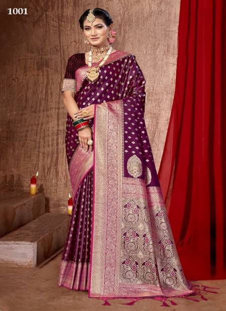 Purple Colour Lavisha Silk By Sangam Banarasi Silk Designer Saree Catalog 1001