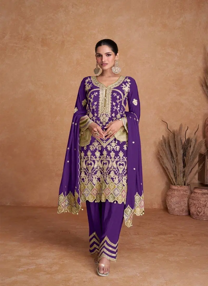 Purple Colour Liyana Vol 2 By Gulkayra Real Chinon Readymade Suits Suppliers In India 7414-H