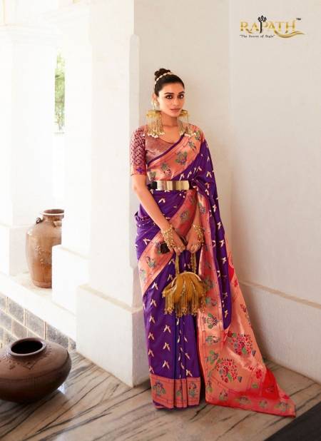 Purple Colour Love Birds By Rajpath Pure Heavy Silk Designer Saree Catalog 141001