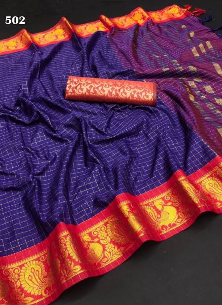 Purple Colour M AV 501 TO 503 Series Aura Cotton Silk Wear Sarees Suppliers In India 502