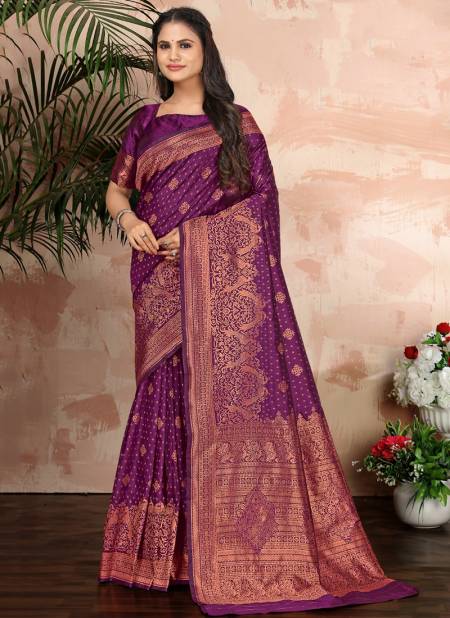 Purple Colour Madhushri Monjolika Wholesale Banarasi Silk Sarees Catalog 6101