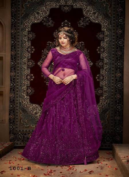 Purple Colour Maharani 1001 Colour Edition By Mrudangi Wedding Lahenga Choli Online Wholesale 1001-B