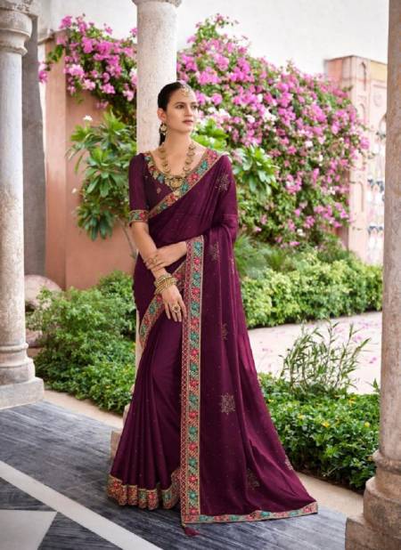 Purple Colour Mahima By Mahaveera Designer Heavy Border Chiffon Saree Catalog 1001