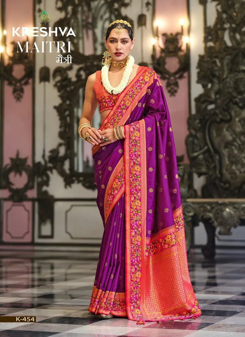 Purple Colour Maitri By Kreshva Banarasi Silk Saree Wholesale Shop In Surat K-454