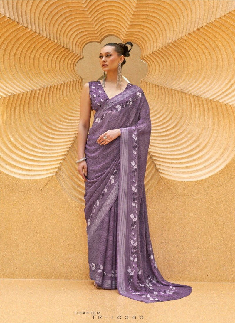 Purple Colour Maxima By Trirath Daani Georgette Printed Surat Saree Wholesaler Market TR-10380