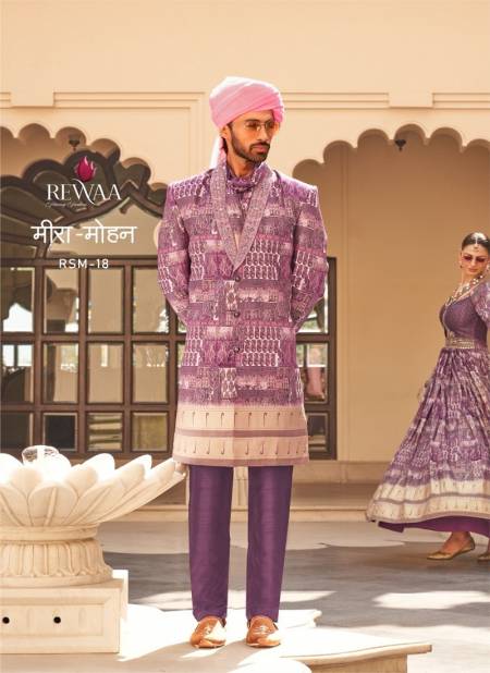 Purple Colour Meera Mohan By Rewaa Printed Desginer Mens Wear Indo Western Manufacturers RSM-18