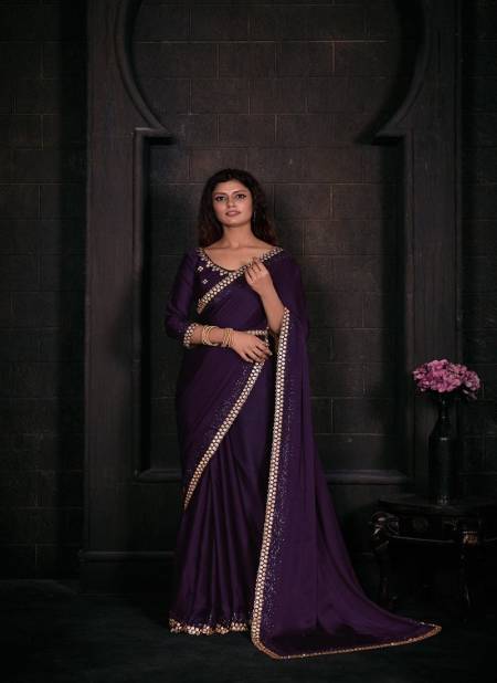 Purple Colour Mehek 748 A TO F Pure Satin Georgette Party Wear Saree Wholesale Price In Surat 748-B