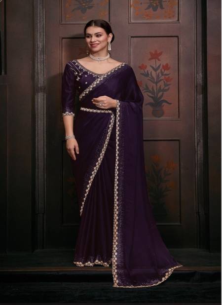 Purple Colour Mehek 749 A TO F Pure Satin Georgette Party Wear Saree Wholesale Market In Surat 749-F