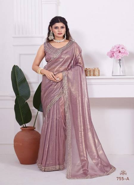 Purple Colour Mehek 755 A TO E Raina Net Party Wear Saree Wholesale Price In Surat 755-A