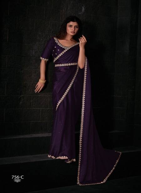 Purple Colour Mehek 756 A To F Pure Satin Georgette Function Wear Saree Wholesale Market In Surat 756 C
