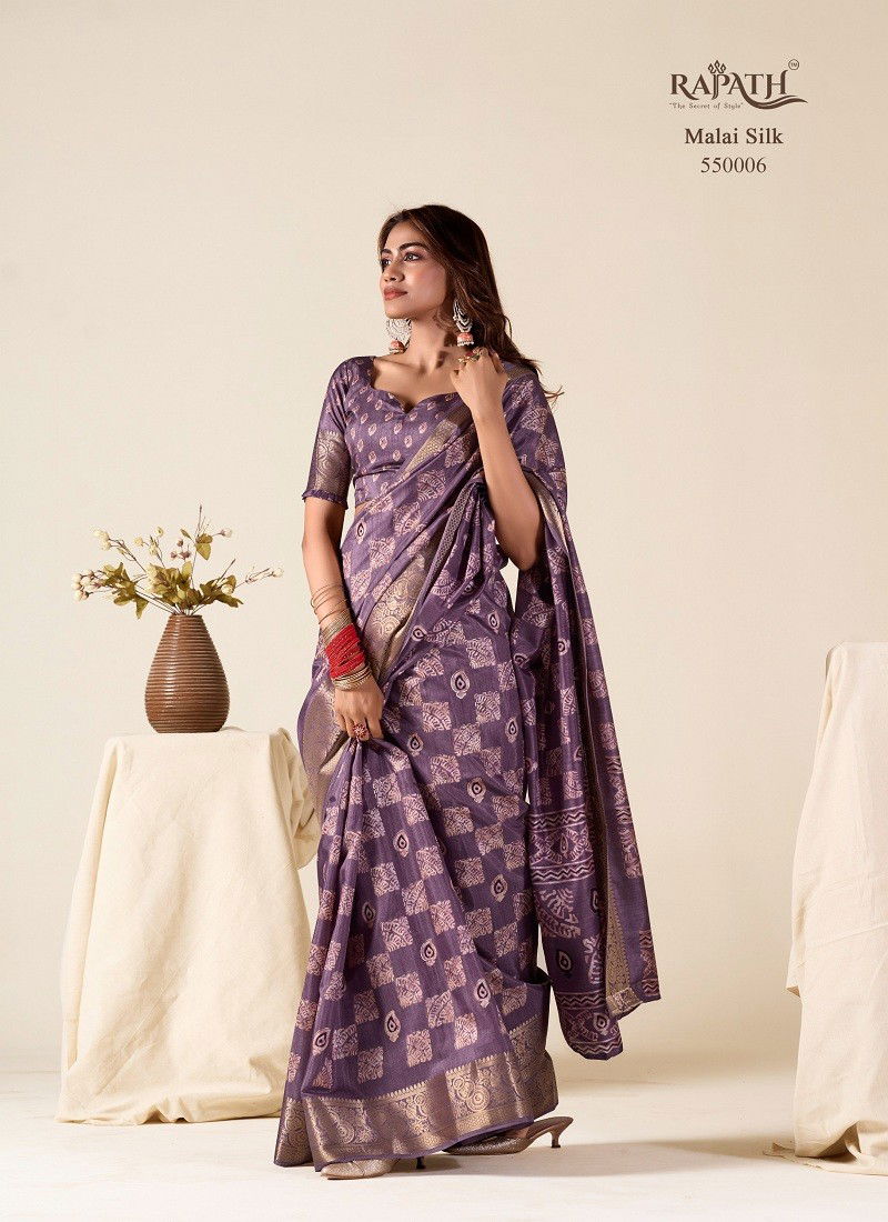 Purple Colour Mul Mul By Rajpath Foil Printed Soft Dola Silk Designer Saree Suppliers In India 550006