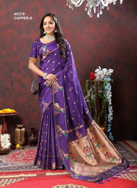 Purple Colour NX279 Copper Colours by Murti Nx Paithani Silk Sarees Wholesale Online NX279 COPPER-G