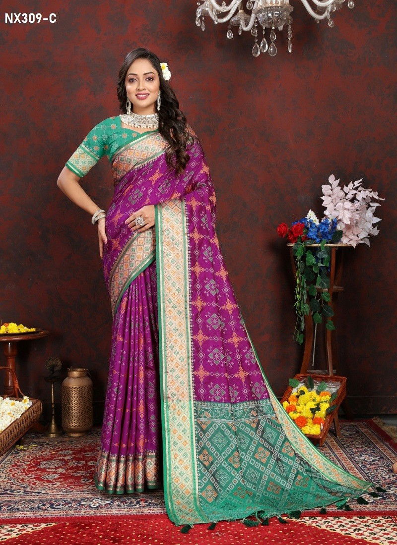 Purple Colour NX309-A To NX309-F by Murti Nx Soft Patola Silk Sarees Surat Wholesale Market NX309-C