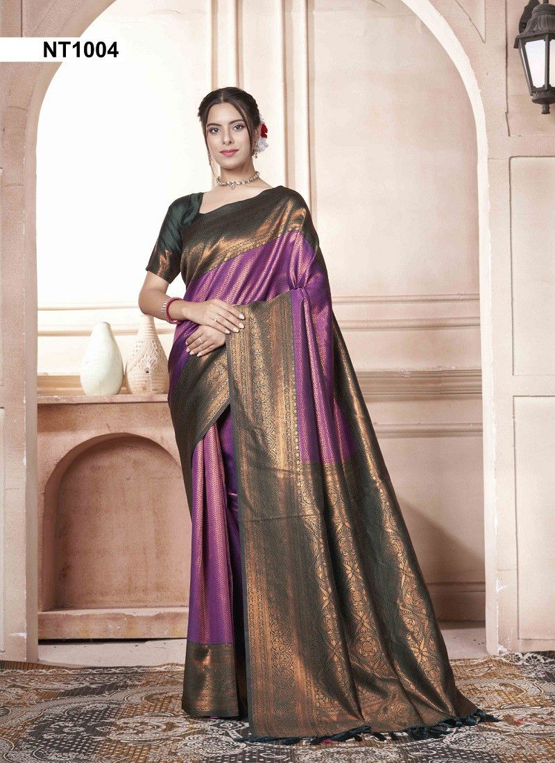 Purple Colour Natasa By 3 Of Kubera Pattu Kanjivaram Silk Sarees Wholesale Online NT1004