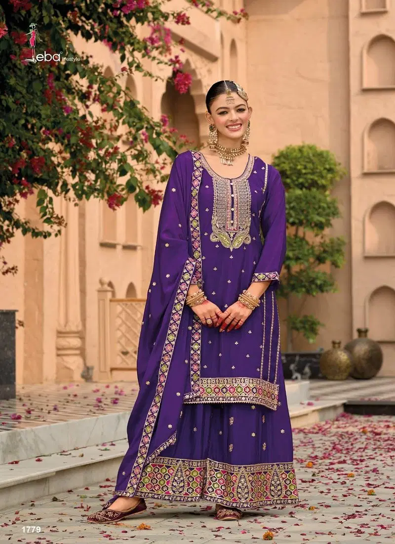 Purple Colour Nimrat By Eba Chinon Readymade Suits Orders In India 1779