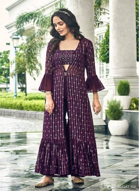 Purple Colour Nuqat By Shreematee Plazzo Suits Catalog 152