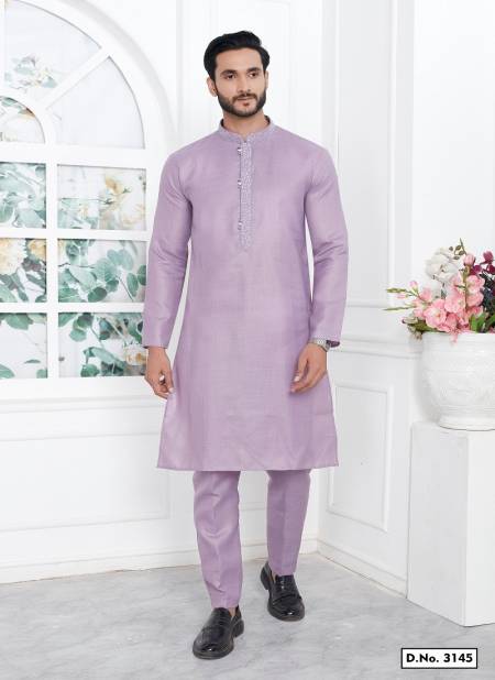 Purple Colour Occasion Mens Wear Premium Linen Cotton Designer Kurta Pajama Wholesale Online 3145