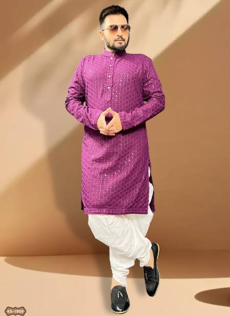 Purple Colour Occasion Wear Mens Kurta Pajama Catalog 1909