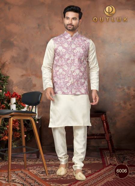 Purple Colour Outluk Wedding Collection Vol 6 Mens Wear Modi Jacket Kurta Pajama Catalog 6006
